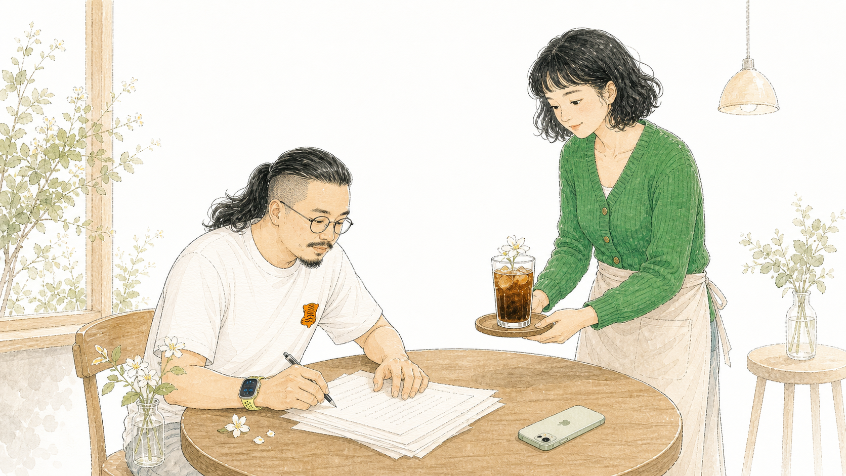 法蒂玛端来茉莉冷萃,叙述者坐在摄政咖啡馆写作。