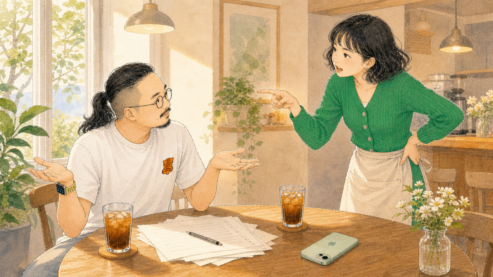 法蒂玛穿绿色毛衣,坚定地拒绝叙述者的搭讪。