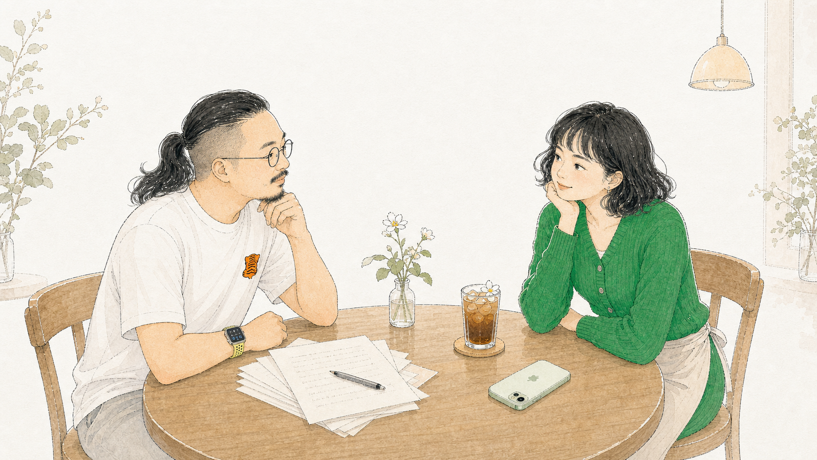 法蒂玛坐在叙述者对面,配合他继续编故事。