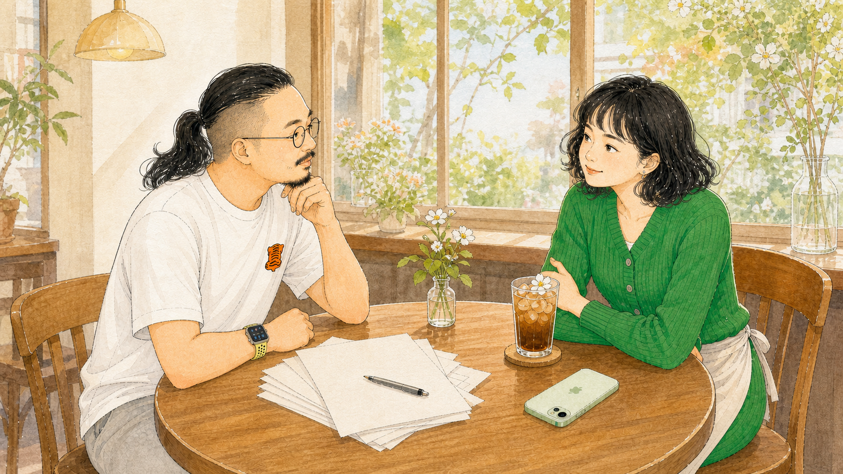 法蒂玛坐在叙述者对面,配合他继续编故事。
