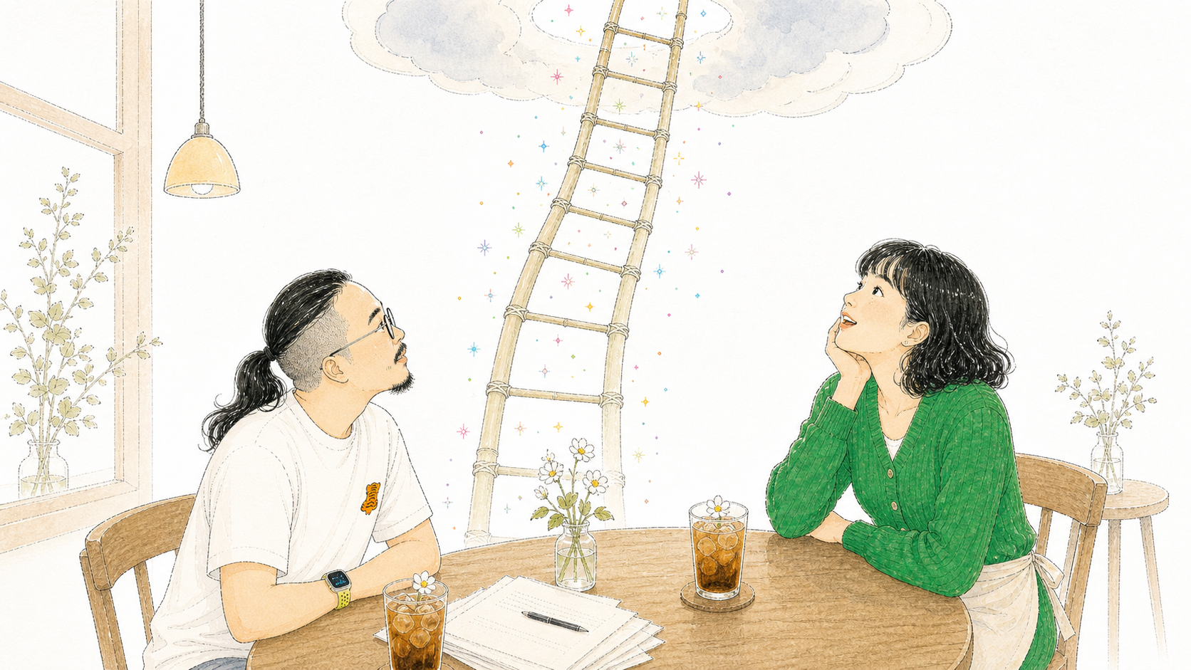 法蒂玛看着想象中的竹子天梯,眼睛发亮。