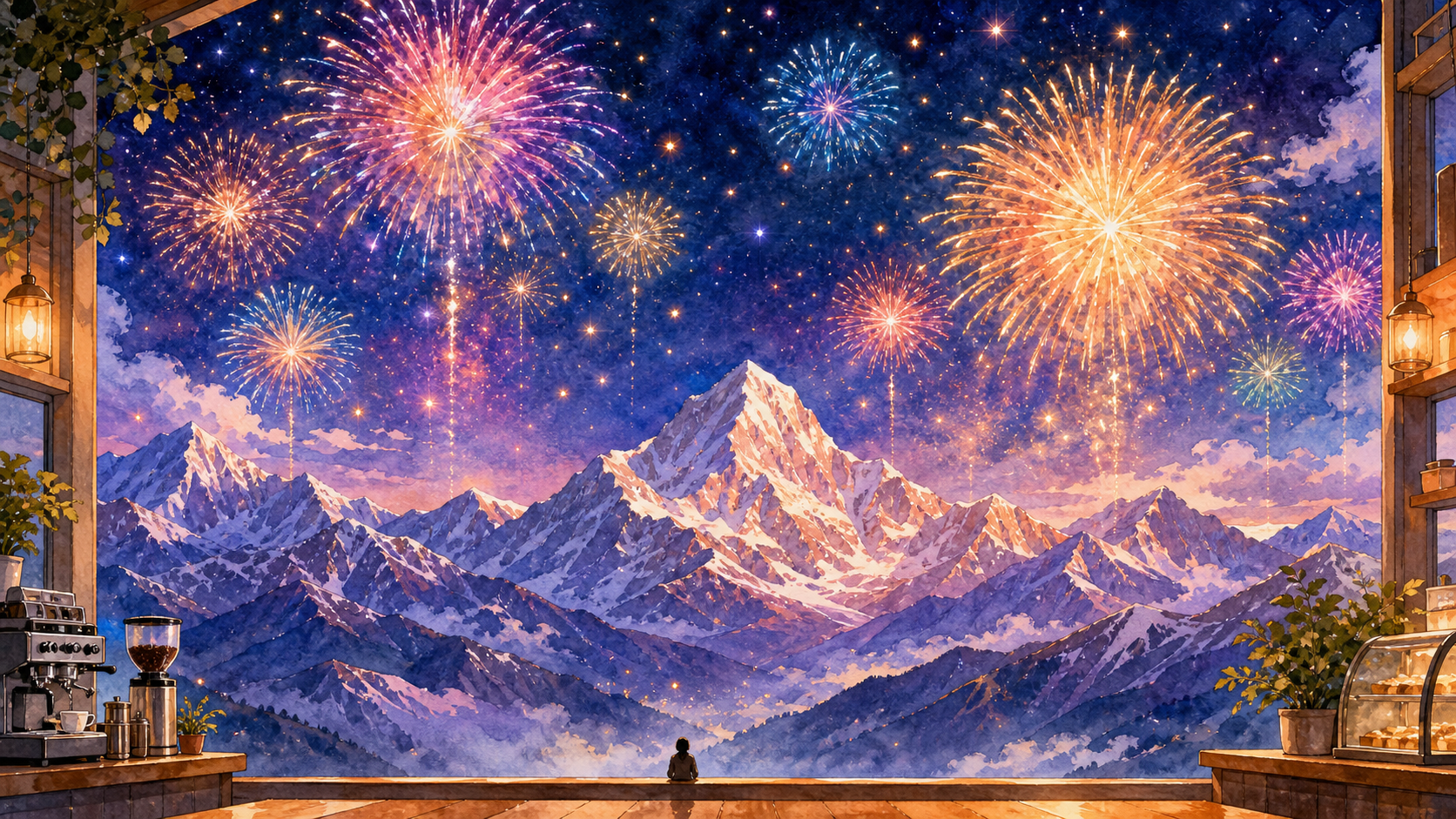喜马拉雅夜空中万千烟花盛放。