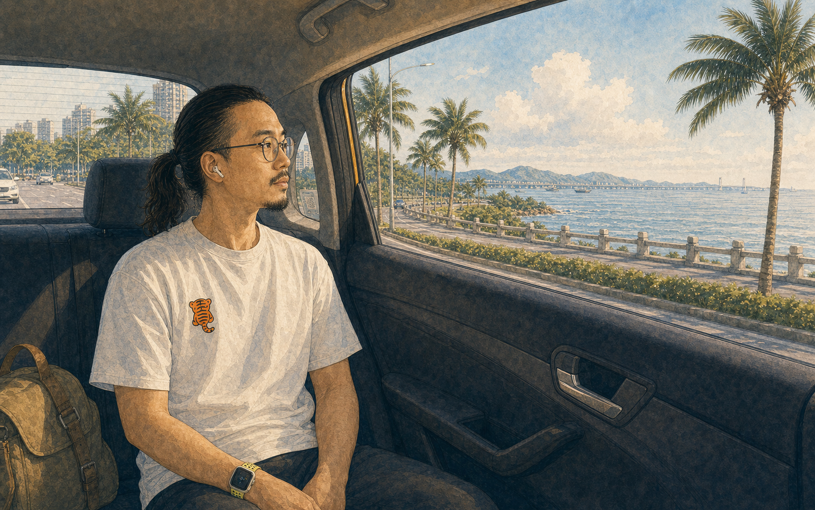 网约车沿着珠海海岸线往唐家湾开。
